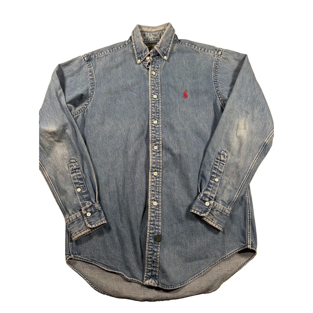 Vintage Ralph Lauren Polo Country Denim Shirt Size Medium Button Up 90s Ralph